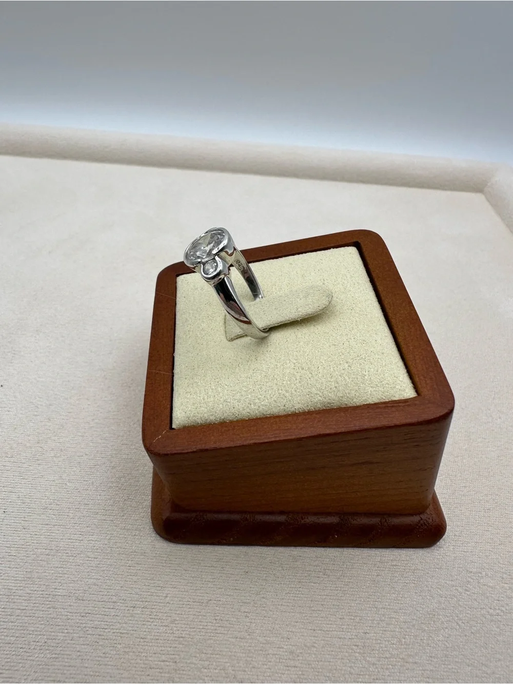 Oval Cut Center Stone Bezel Set 3 Stone Statement Ring Silver Tone